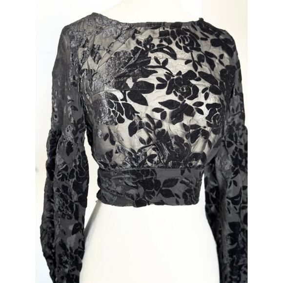 Lioness Eastside Sheer Black Velvet Floral Cropped Top Women’s Small - Picture 9 of 12